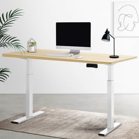 Artiss Standing Desk Electric Height Adjustable Sit Desks White Oak 140Cm