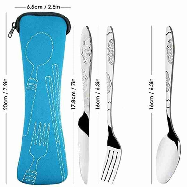 Cutlery Sets 3Pcs / Set Portable Camping Travel Stainless Steel Cutlery With Bag