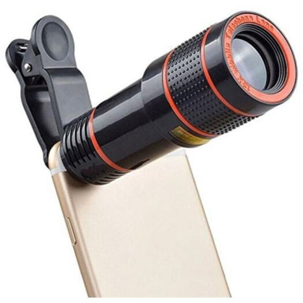 Hd 12X Optical Zoom Camera Telescope Lens With Clip For Iphone / Phone Univers Black