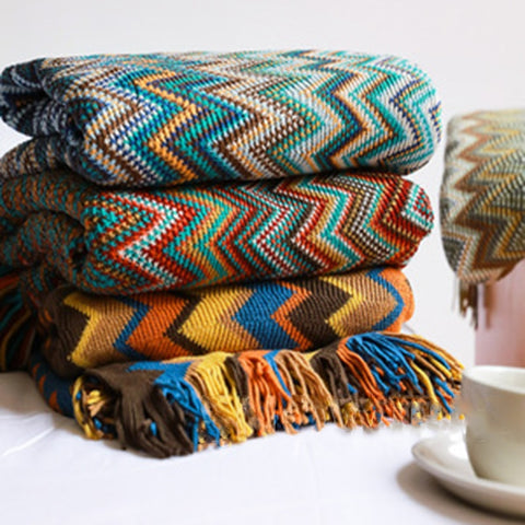Aztec Boho Tassel Fringe Throw Blanket Couch Cover Home Decor
