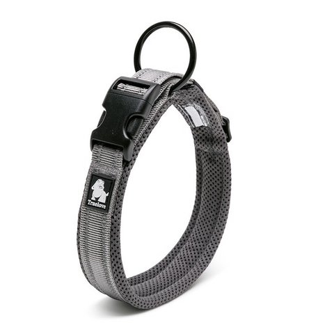 Dog Collars Heavy Duty Reflective Collar Grey Stainless Steel O Ring 3M Reflectors