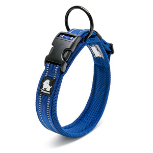 Dog Collars Heavy Duty Reflective Collar Royal Blue Stainless Steel O Ring Reflectors