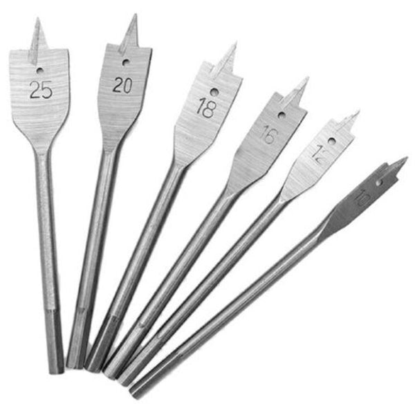 Wood Drill Bits High Carbon Steel Three Point Woodworking Flat Drill Hole Opener 6Pcs Silver