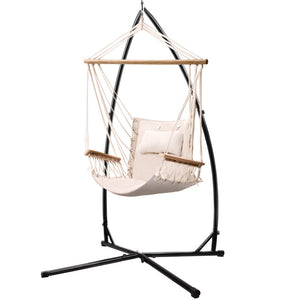 Hammocks Gardeon Outdoor Hammock Chair With Steel Stand Hanging Beach Cream