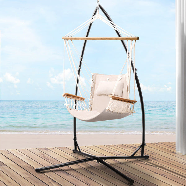 Hammocks Gardeon Outdoor Hammock Chair With Steel Stand Hanging Beach Cream