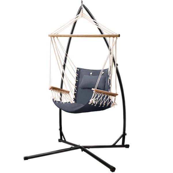 Hammocks Gardeon Outdoor Hammock Chair With Steel Stand Hanging Beach Grey