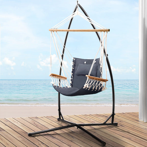 Hammocks Gardeon Outdoor Hammock Chair With Steel Stand Hanging Beach Grey