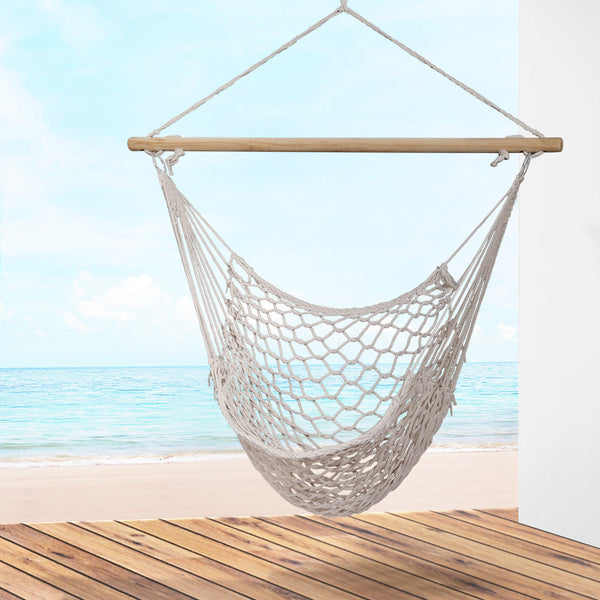 Hammocks Gardeon Hammock Chair Outdoor Hanging Camping Mesh Indoor Cream