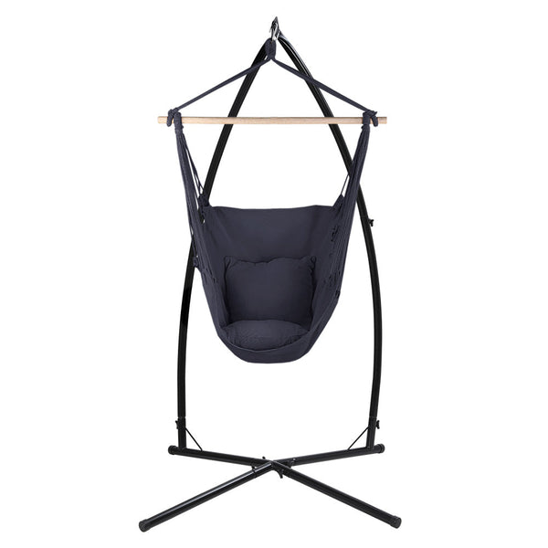 Gardeon Outdoor Hammock Chair With Steel Stand Hanging Pillow Grey