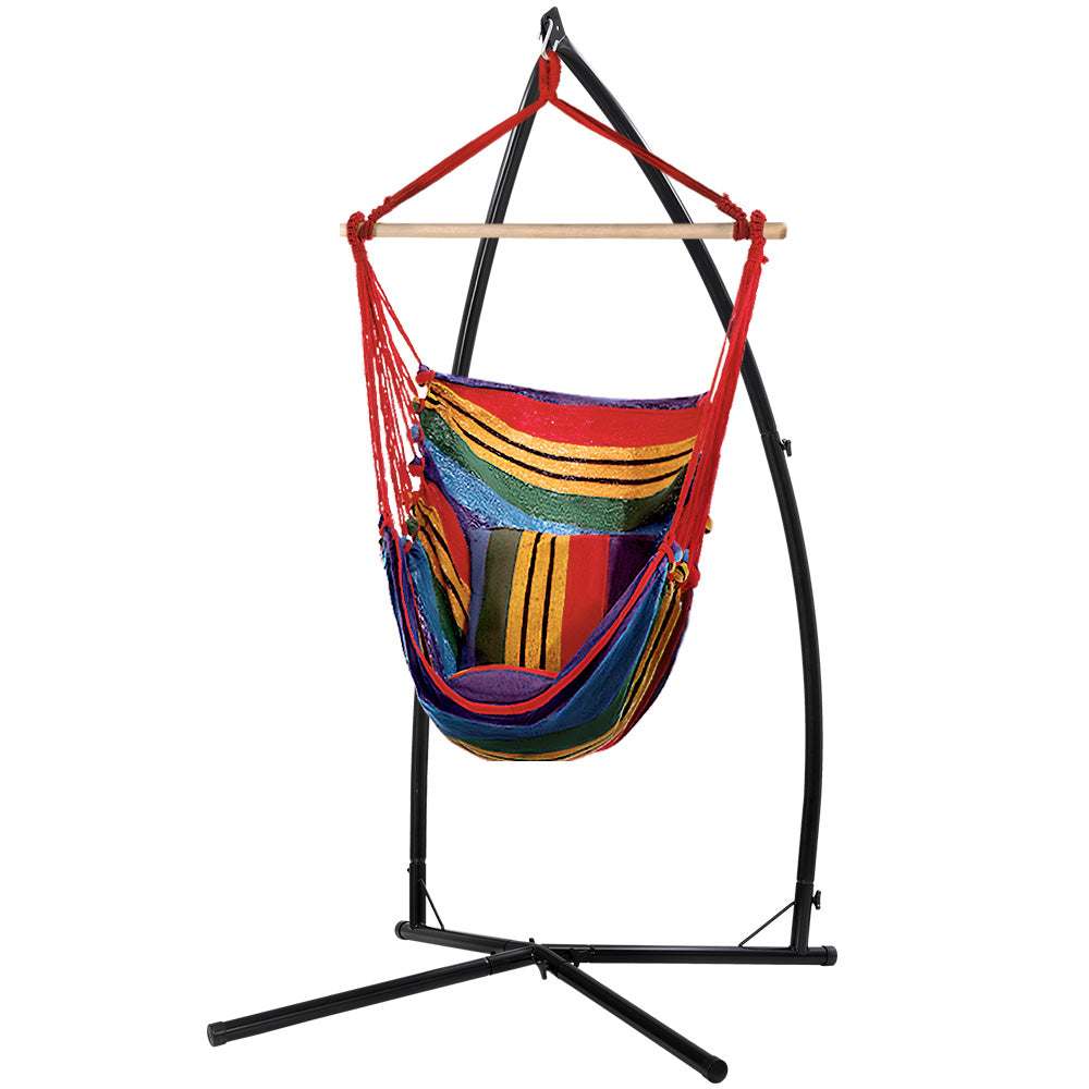 Swing Seats Gardeon Outdoor Hammock Chair With Steel Stand Hanging Pillow Rainbow