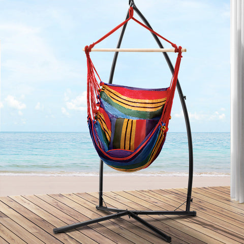 Gardeon Outdoor Hammock Chair With Steel Stand Hanging Pillow Rainbow