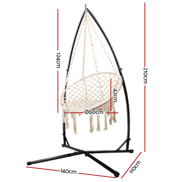 Hammocks Gardeon Outdoor Hammock Chair With Steel Stand Cotton Swing Hanging 124Cm Cream