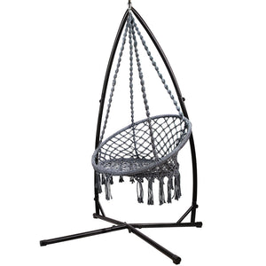 Hammocks Gardeon Outdoor Hammock Chair With Steel Stand Cotton Swing Hanging 124Cm Grey