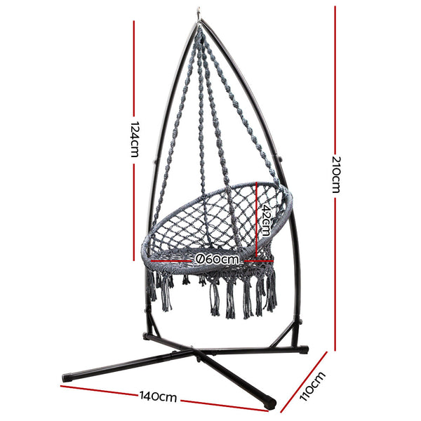 Hammocks Gardeon Outdoor Hammock Chair With Steel Stand Cotton Swing Hanging 124Cm Grey