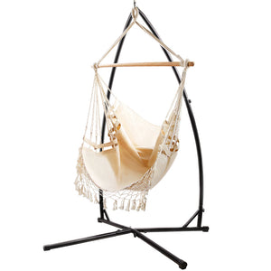 Hammocks Gardeon Outdoor Hammock Chair With Steel Stand Tassel Hanging Rope Cream