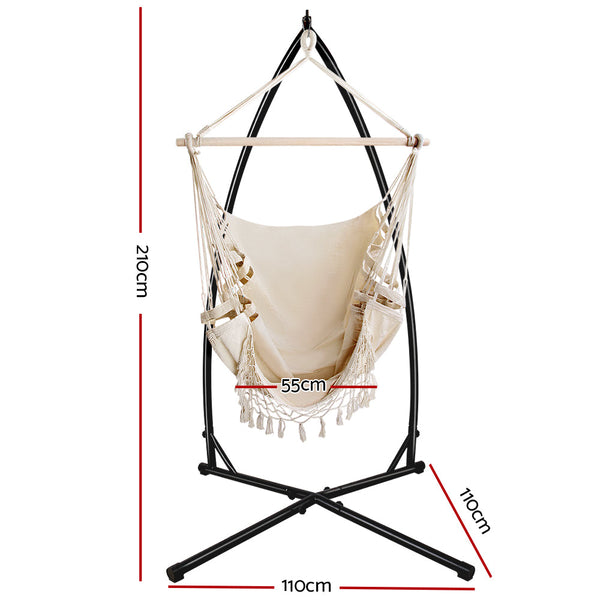 Hammocks Gardeon Outdoor Hammock Chair With Steel Stand Tassel Hanging Rope Cream