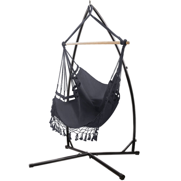 Hammocks Gardeon Outdoor Hammock Chair With Steel Stand Tassel Hanging Rope Grey