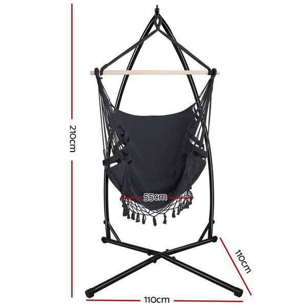 Hammocks Gardeon Outdoor Hammock Chair With Steel Stand Tassel Hanging Rope Grey