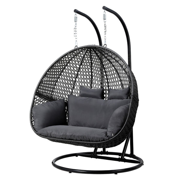 Swing Seats Gardeon Outdoor Egg Swing Chair Hanging Pod Wicker Cushion 2 Person Grey