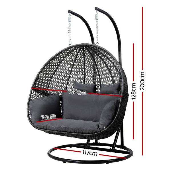 Swing Seats Gardeon Outdoor Egg Swing Chair Hanging Pod Wicker Cushion 2 Person Grey