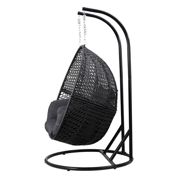 Swing Seats Gardeon Outdoor Egg Swing Chair Hanging Pod Wicker Cushion 2 Person Grey