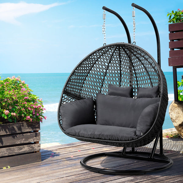 Swing Seats Gardeon Outdoor Egg Swing Chair Hanging Pod Wicker Cushion 2 Person Grey