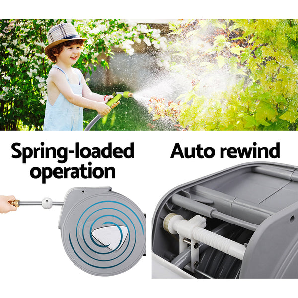 Hose Reels & Storage 30M Retractable Hose Reel Garden Water Brass Auto Rewind Spray Gun