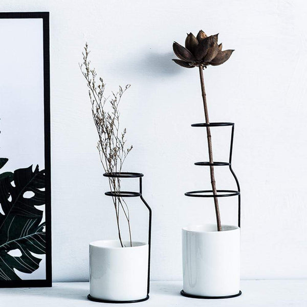 Vases Black And White Nordic Iron Vase Home Decor