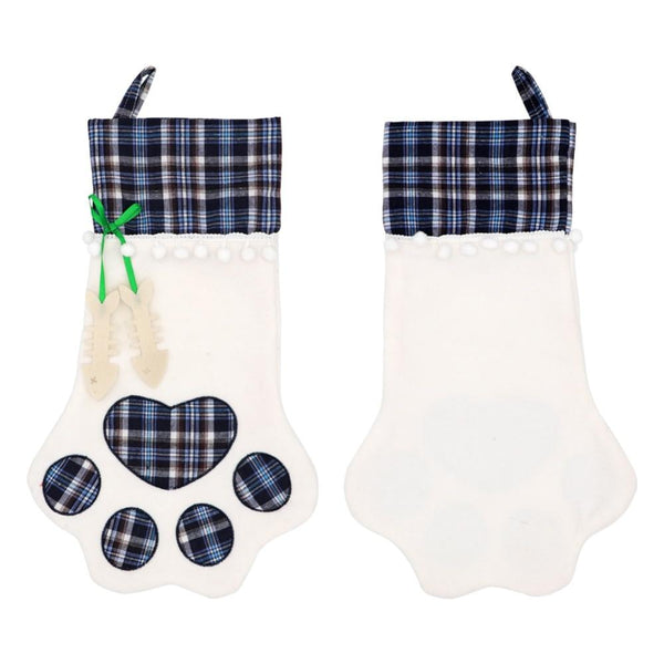 Seasonal Decorations Red Or Blue Plaid Paw Shaped Pet Christmas Stocking For Dogs Cats