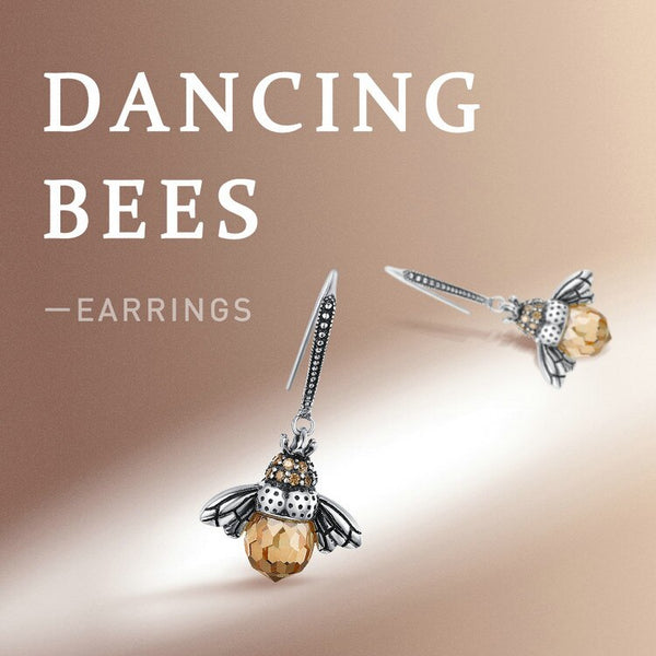 Earrings 925 Sterling Silver Yellow Bee Drop Women