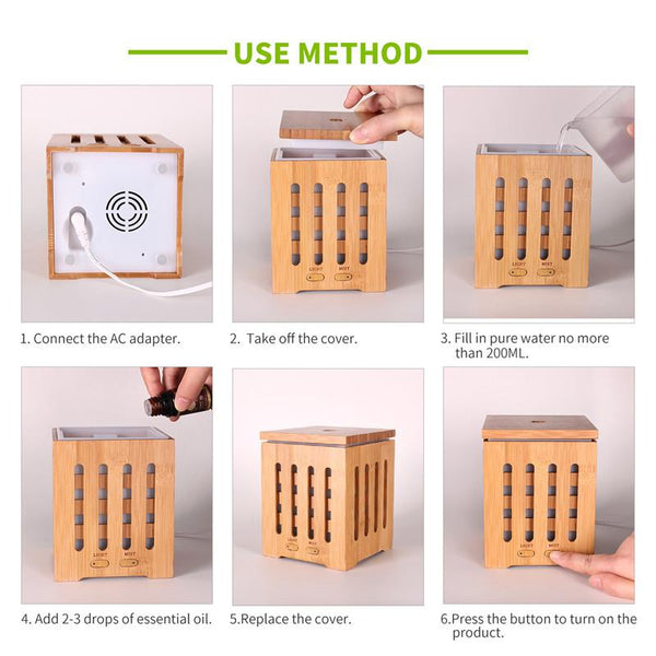 Night Lights Bamboo Essential Oil Aromatherapy Diffuser Led Night Light