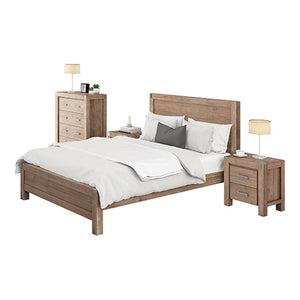 Single Bed Frames 4 Pieces Bedroom Suite In Solid Wood Veneered Acacia Construction Timber Slat Single Size Oak Colour Bed, Bedside Table & Tallboy