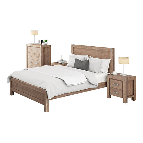 King Single Bed Frames 4 Pieces Bedroom Suite In Solid Wood Veneered Acacia Construction Timber Slat King Single Size Oak Colour Bed, Bedside Table &