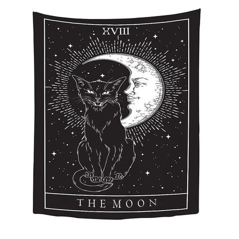 Tapestries Tapestry Black The Moon And Cat 230X150 Cm Psychedelic Scene Art Decoration