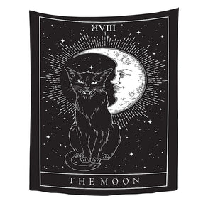 Tapestries Tapestry Black The Moon And Cat 150X130 Cm Psychedelic Scene Art Decoration