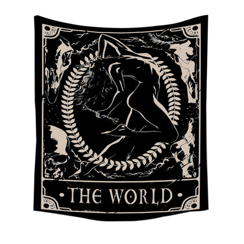 Tapestries Tapestry Black World 150X100 Cm Tarot Card Psychedelic Scene Art Decoration