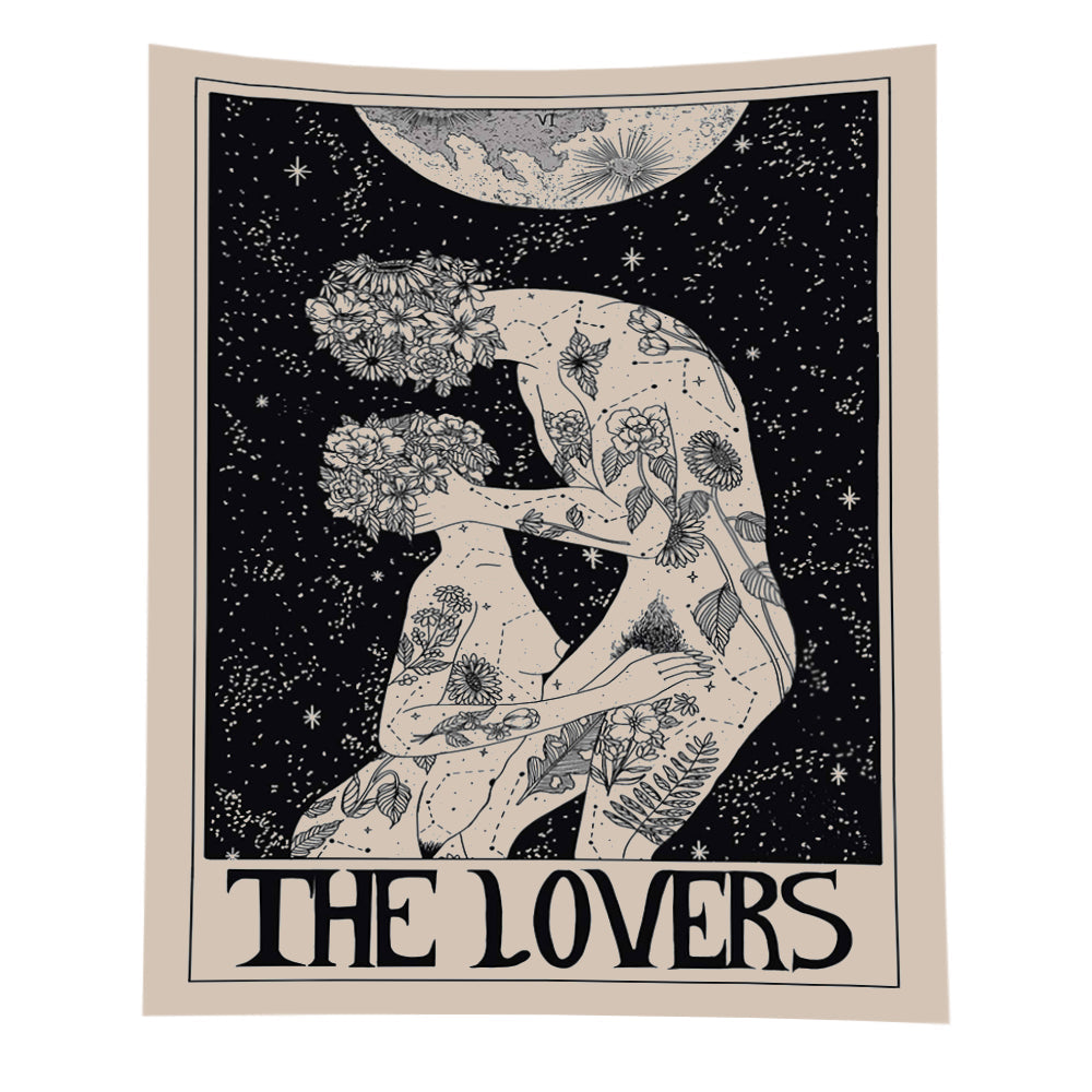 Tapestries Tapestry Black Lovers 200X150 Cm Tarot Card Psychedelic Scene Art