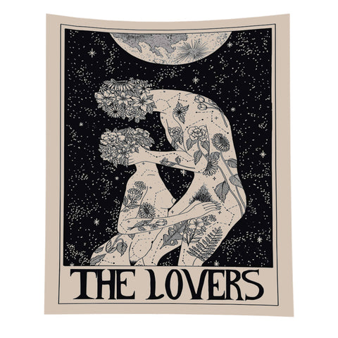 Tapestries Tapestry Black Lovers 150X150 Cm Tarot Card Psychedelic Scene Art