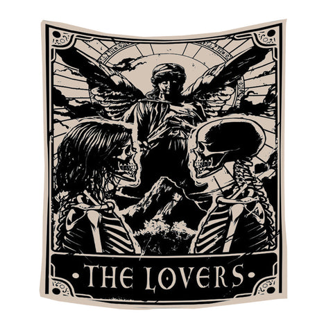 Tapestries Tapestry Black Beige Lovers 230X180 Cm Tarot Card Psychedelic Scene Art