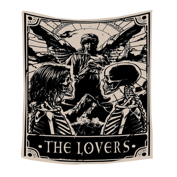 Tapestries Tapestry Black Beige Lovers 150X100 Cm Tarot Card Psychedelic Scene Art