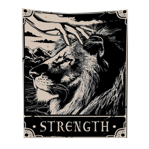 Tapestries Tapestry Black Lion Strength 200X150 Cm Tarot Card Psychedelic Art Decoration