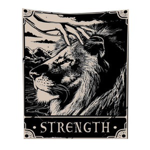 Tapestries Tapestry Black Lion Strength 150X100 Cm Tarot Card Psychedelic Scene Art