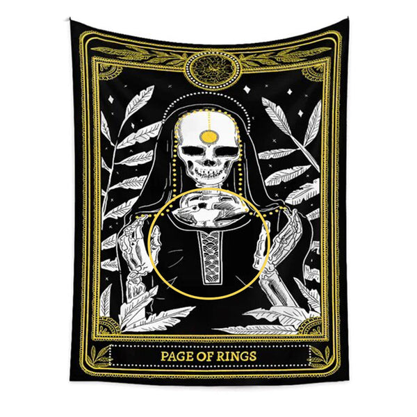 Tapestries Tapestry Black Yellow Page Of Rings 230X180 Cm Tarot Card Psychedelic Art