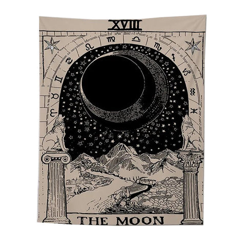 Tapestries Tapestry Beige The Moon 150X130 Cm Tarot Card Psychedelic Scene Art Decoration