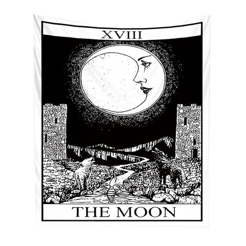 Tapestries Tapestry White Black Moon 150X150 Cm Tarot Card Psychedelic Scene Art Decoration