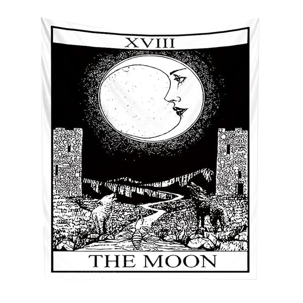 Tapestries Tapestry White Black Moon 200X150 Cm Tarot Card Psychedelic Scene Art Decoration