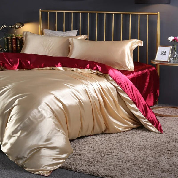 Other Bedding Beddings Beige Au Queen Size 3 Piece Satin Duvet Cover Set Polyester