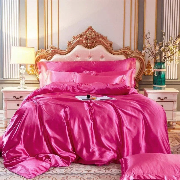 Quilt Covers Beddings Hot Pink Au Queen Size 3 Pcs Satin Duvet Cover Set Polyester