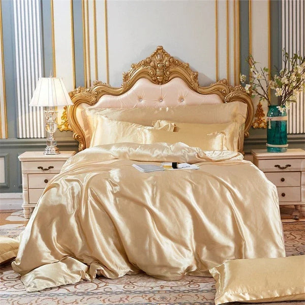 Other Bedding Beddings Beige Eu Single Size Two Pieces Satin Duvet Cover Set Polyester