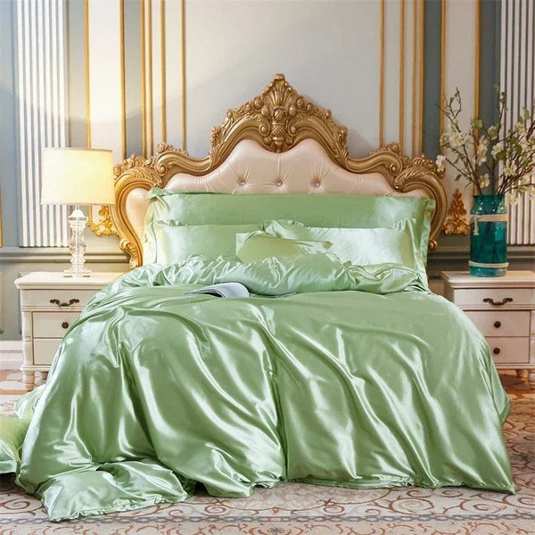 Quilt Covers Beddings Sage Green Eu Double Size Satin Duvet Cover Set Luxury Polyester